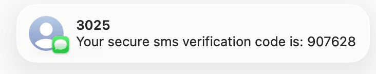 SMS notification with a secure verification code